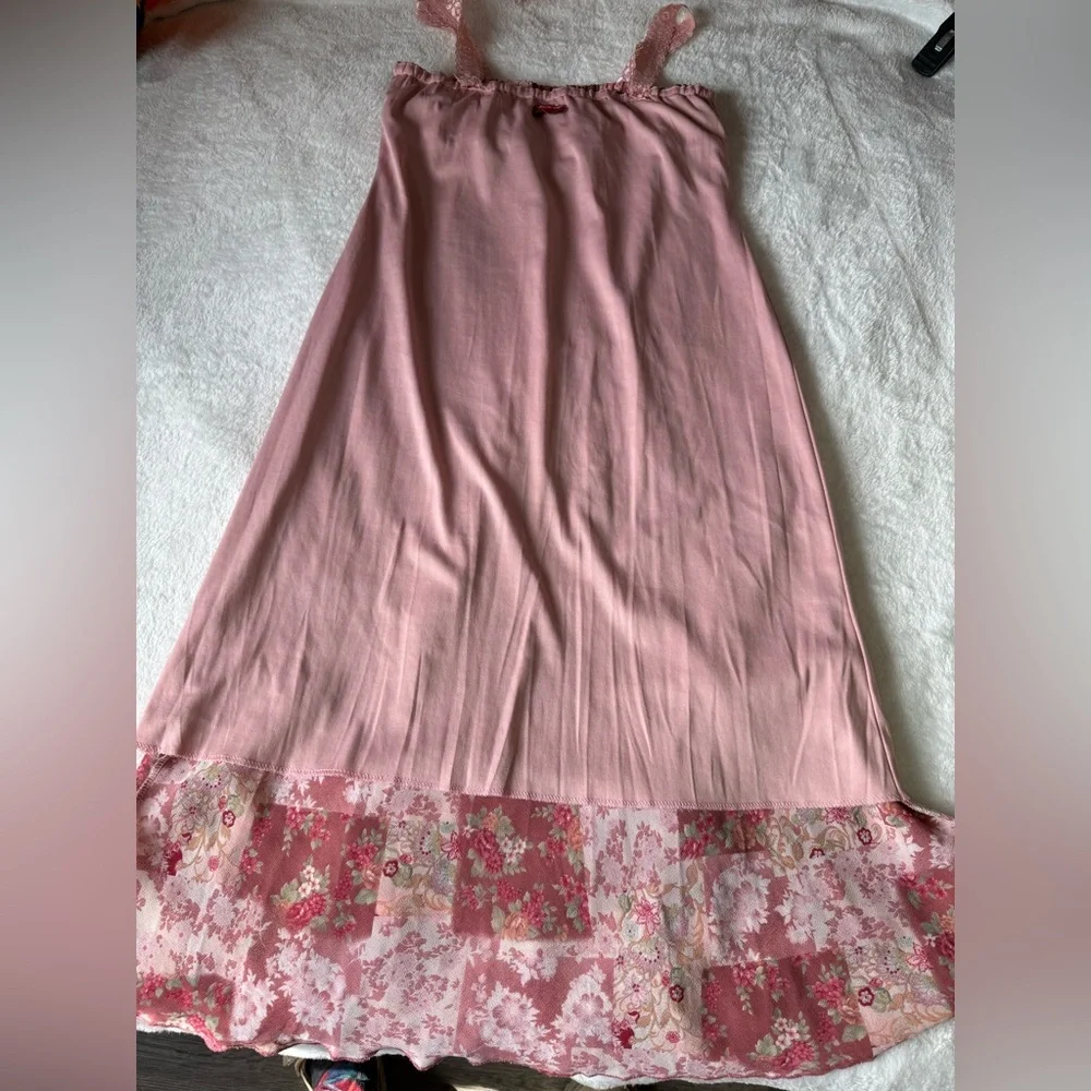 Vintage ARAMA Pink Floral Patchwork Slip Dress Lace Strap Cottagecore Size Small - Picture 8 of 12